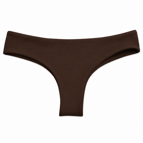 Midori Espresso Brayden bikini bottom, front view showing wide side bands and adjustable-rise fit