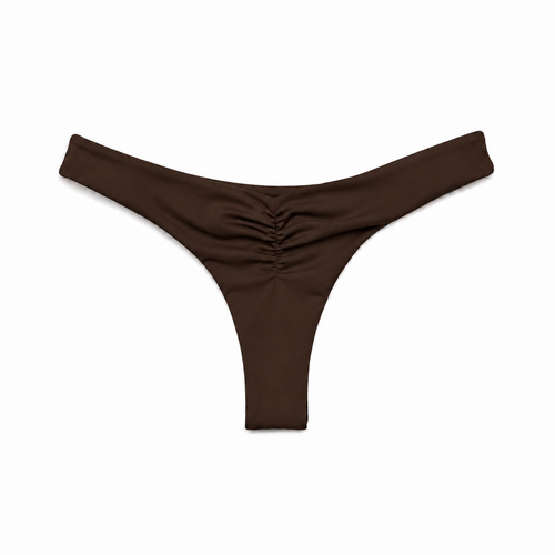 Midori Espresso Kai bikini bottom, back view showing skimpy scrunch-back coverage