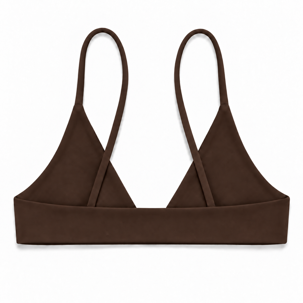 Midori Espresso Rowan bikini top, back view showing fixed straps