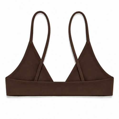 Midori Espresso Rowan bikini top, back view showing fixed straps
