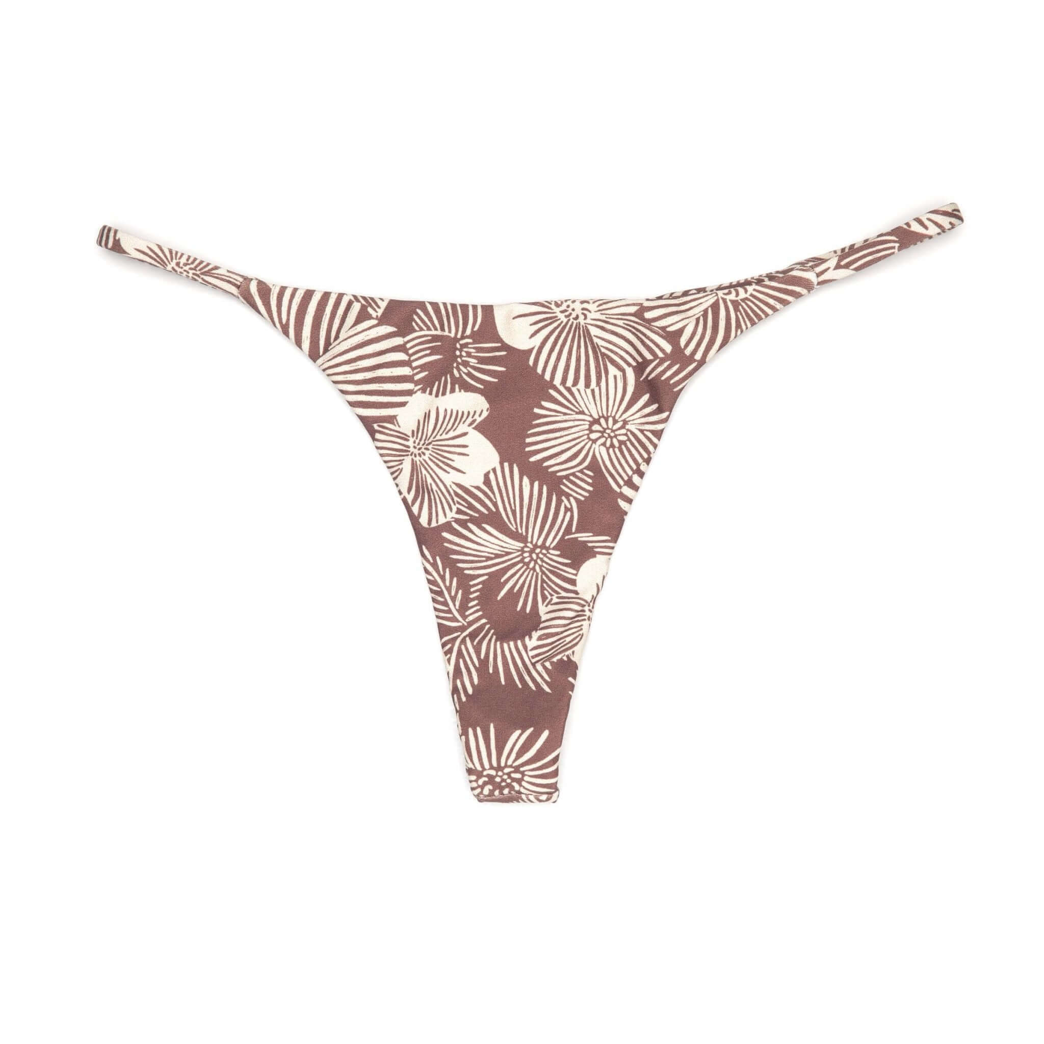 Mauve and Cream Palm Thong Bikini Bottom | Minimal Coverage Swimwear