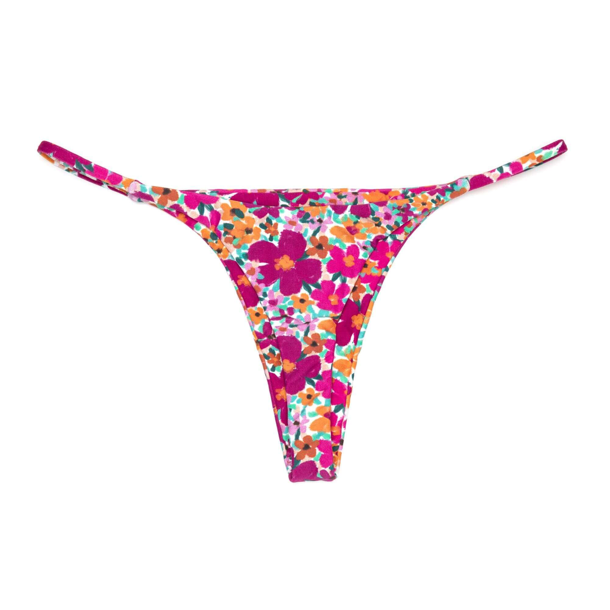 Purple Floral Thong Bikini Bottom | Minimal Coverage Swimwear – Midori